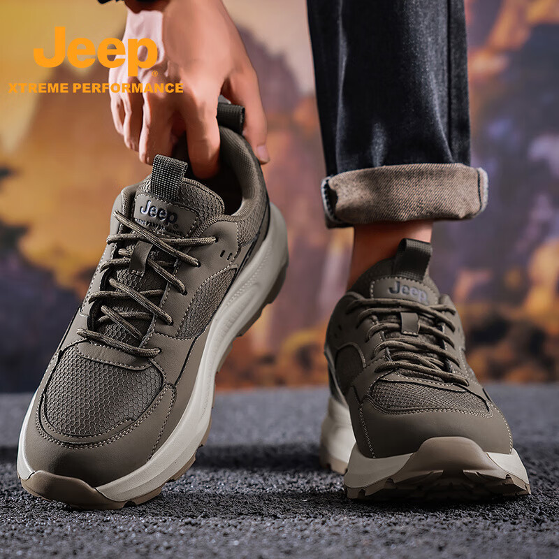 JEEP吉普男鞋休闲鞋运动徒步鞋防滑软底缓震轻便中年爸爸旅游登山鞋子 灰色 45 (275mm) 运动鞋码数