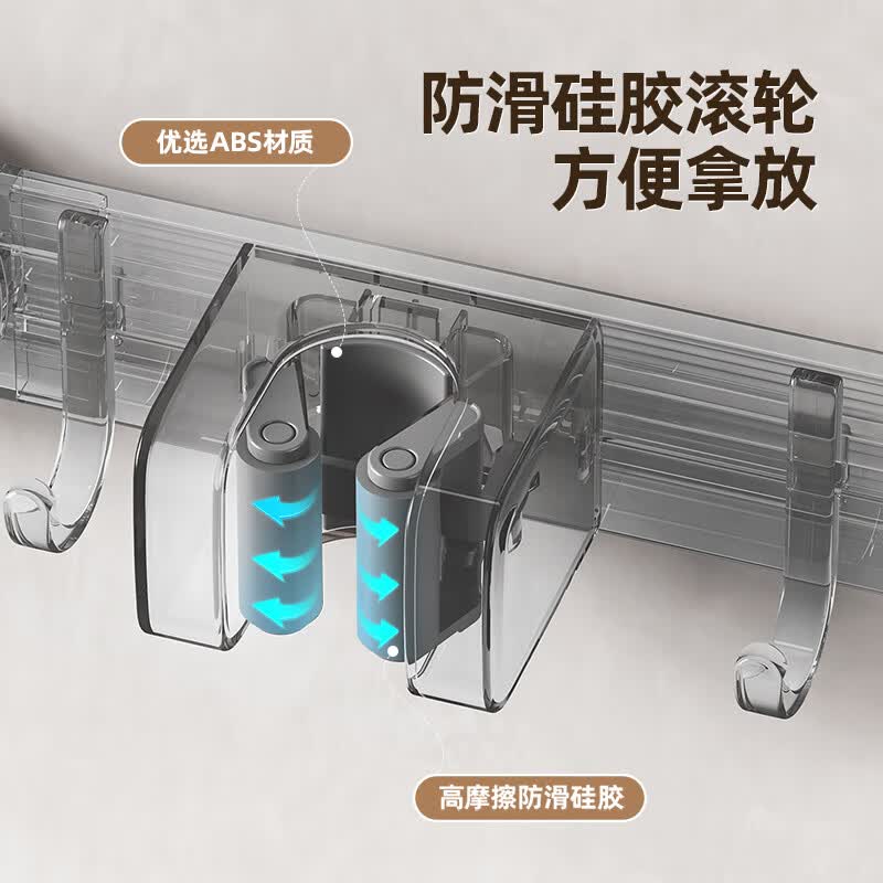 ecoco拖把挂钩吸盘壁挂夹卫生间浴室门后无痕免打孔置物架扫把拖把挂钩 【3夹4钩】枪灰色- 1个