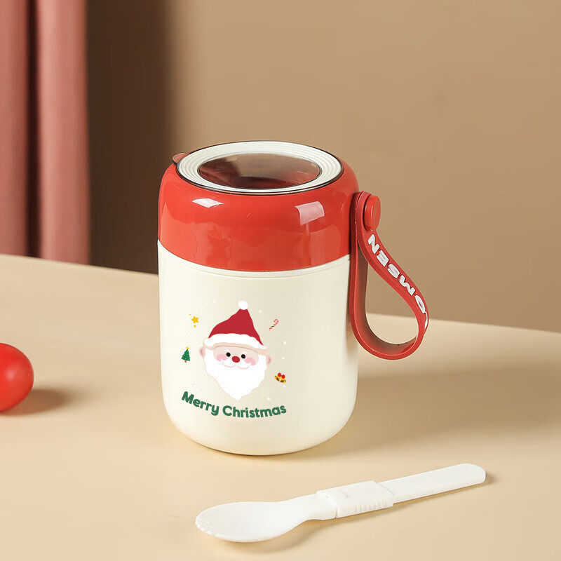 艾尚拉创意圣诞早餐杯汤杯便携燕麦杯牛奶杯豆浆杯杯子礼品水杯学 圣诞贴纸【升级款保温4个小时】 530ML