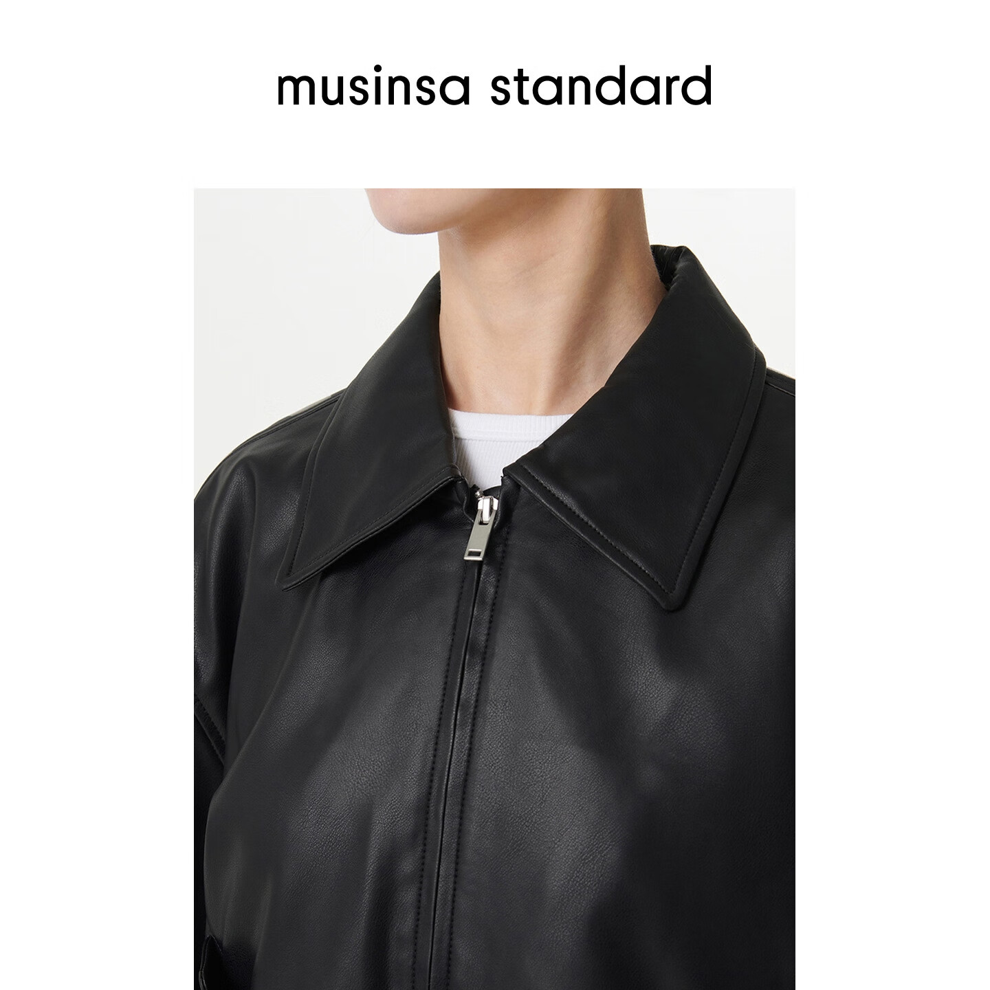 MUSINSA STANDARD韩国春季女士短款宽松复古潮酷男友风夹克外套 黑色(BK) S