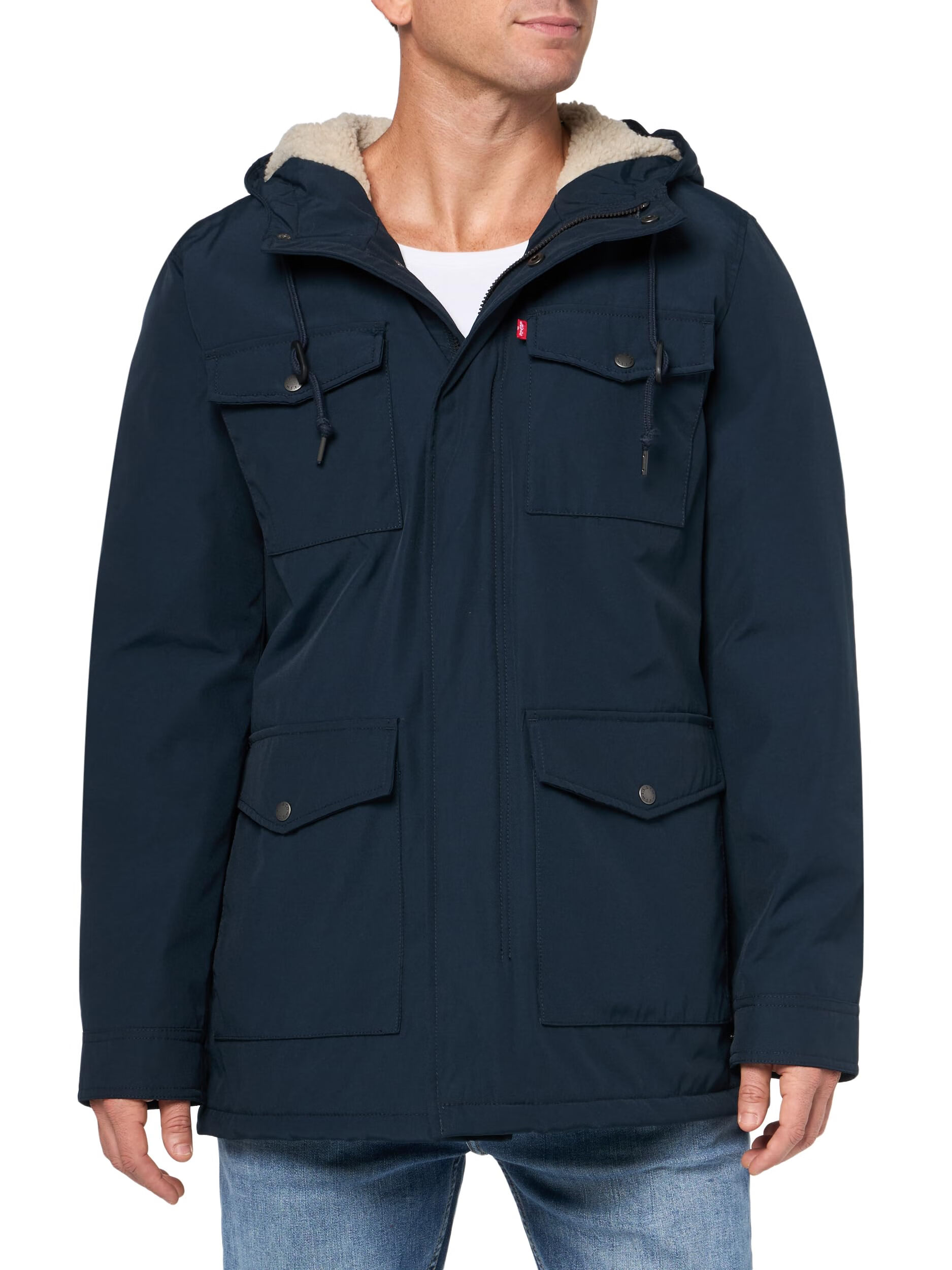 Levi's 李維斯男式北極布夏爾巴襯里派克大衣 柔軟觸感海軍藍 M