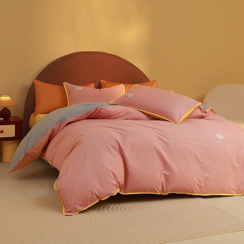 水星家纺床上四件套 100%纯棉陶瓷轻磨毛 秋冬保暖吸湿发热 被套床单枕套 【100%全棉磨毛&吸湿发热】加布 1.5米床 床单款 （被套200*230cm）