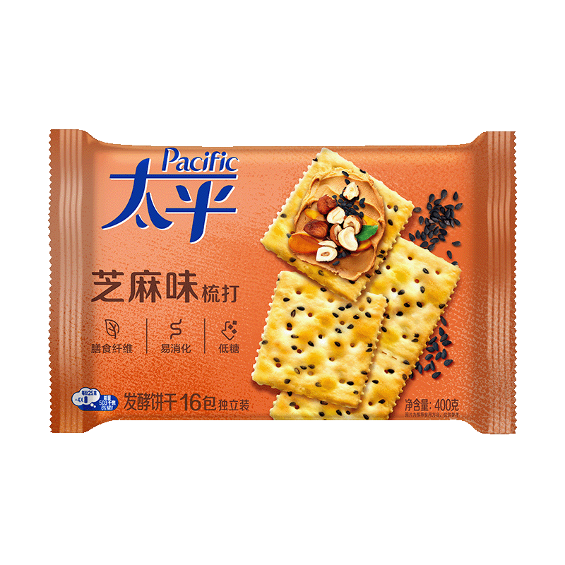 太平苏打饼干营养美味芝麻味400g易消化含膳食纤维休闲零食早餐下午茶