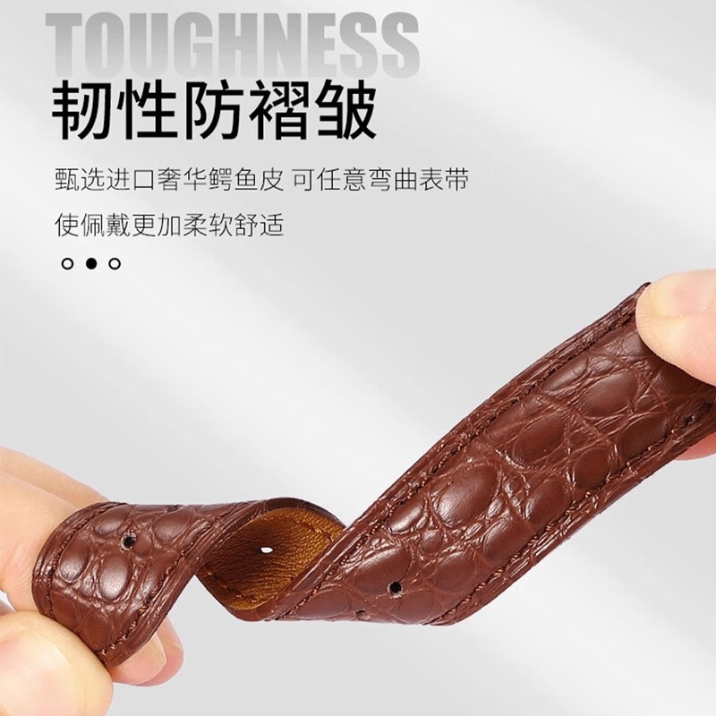 华为GT6/gt5真皮鳄鱼皮表带GT4/gt3/2蝴蝶扣Watch4男款手表带 鳄鱼皮-棕色白线+黑色蝴蝶扣 自量尺寸【22mm】 【20mm】