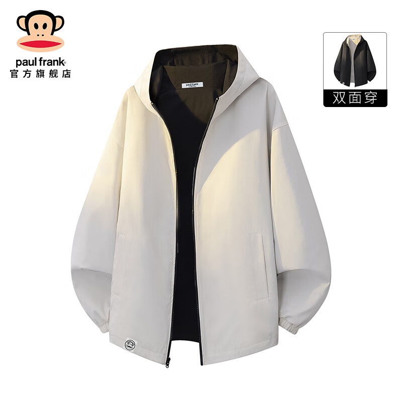 大嘴猴（paul frank）双面穿立领夹克男士春秋季新款潮牌宽松外套男装休闲百搭连帽上衣 黑色 【秋季新品】 3XL 【建议160-180斤】