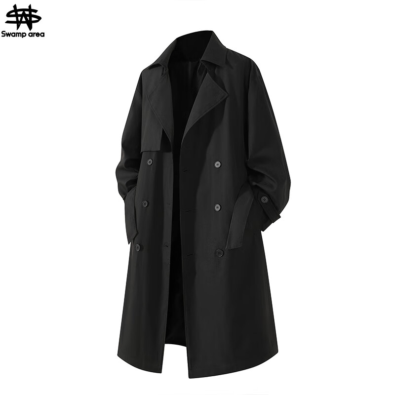 SWAMP AREA韩系中长款风衣外套男秋冬高级感潮牌休闲情侣大衣FY275黑色XL