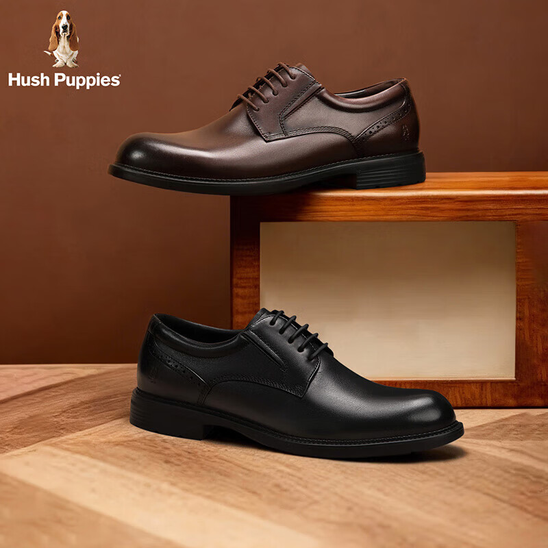 暇步士（Hush Puppies）【商场同款】男鞋商务皮鞋 德比鞋正装鞋通勤皮鞋男士婚鞋 卡布奇诺 44