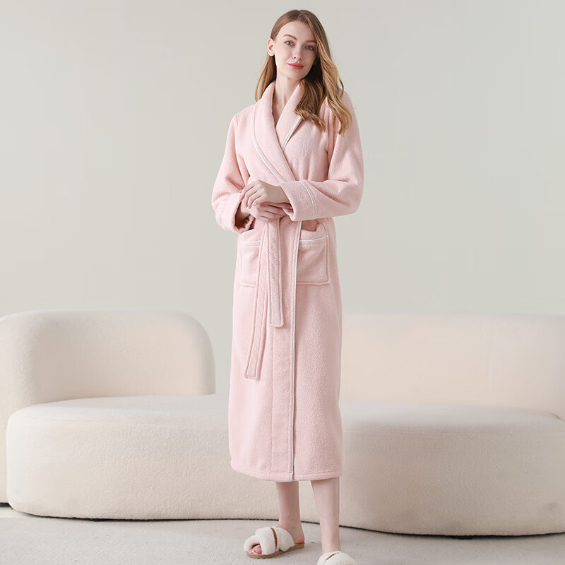 赛图蒙睡袍男加绒加厚2025新款女士秋冬季情侣珊瑚绒洗澡保暖浴袍睡衣 2504杏粉色【女】 XL (身高170-185CM,体重150-190斤)