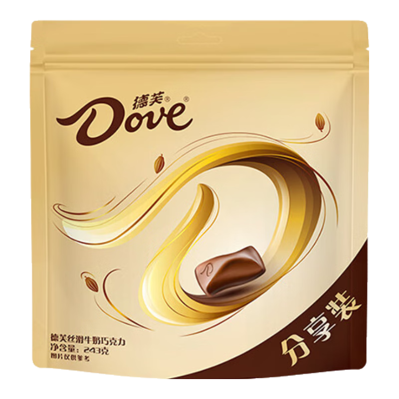 德芙丝滑牛奶巧克力 分享装243g 54粒 京东专供 休闲儿童零食 糖果