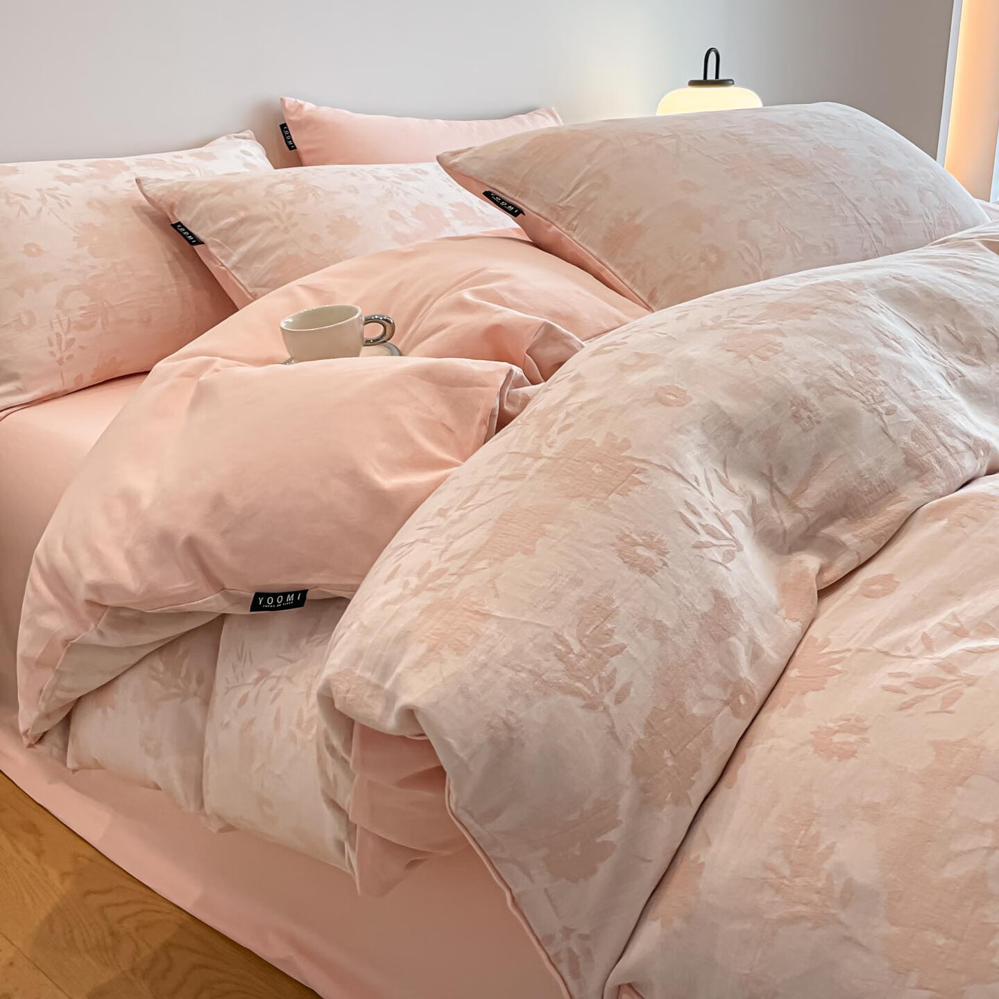 猫人（MiiOW）秋冬全棉磨毛床上四件套纯棉加厚家用床品床单被套宿舍三件套 墨菡-粉【全棉加厚磨毛】 1.5m 床笠款 四件套-200*230cm被套