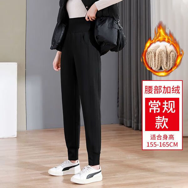 素优米（SUYOUMI）加绒加厚运动裤子女冬季宽松束脚卫裤仿羊羔绒裤子春秋外穿休闲裤 仿羊羔绒黑色 常规 S