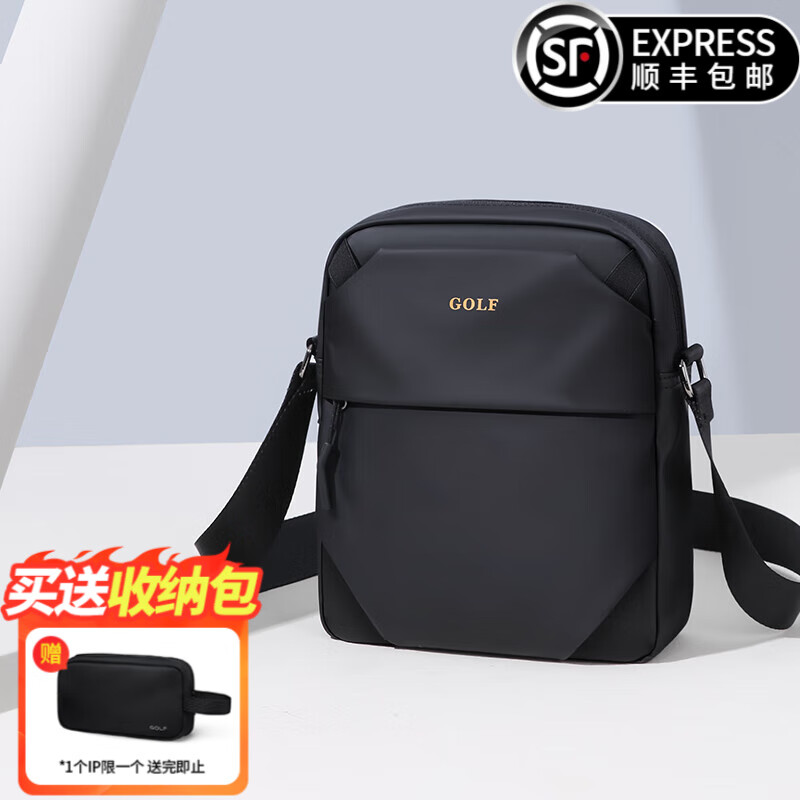 高尔夫（GOLF）单肩包男士斜挎包轻便防泼水大容量休闲运动小挎包时尚潮流手机包 竖款-雾黑色