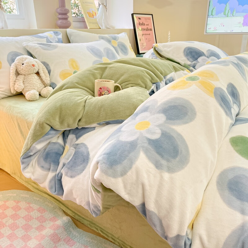 猫人（MiiOW）加厚牛奶绒床上四件套2025新款冬季学生宿舍被套法兰绒三件套 向阳花开【高克重牛奶绒面料 蓄热保暖】 床单款 1.5-1.8床四件套适用200x230cm