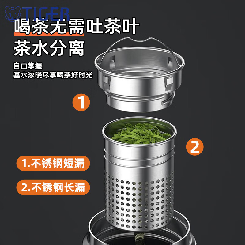 虎牌(TIGER)保温壶2025新款家用不锈钢保温杯男女大容量焖泡茶杯便携水杯暖瓶 【抗菌316款】冰川白-1000ML 长效保温 加长茶仓 降