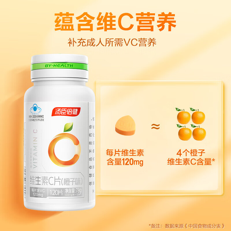 汤臣倍健维生素c片橙子味咀嚼片成人男士女士补充vc维c保健品营养品 【优惠装】维生素C 120粒*2瓶