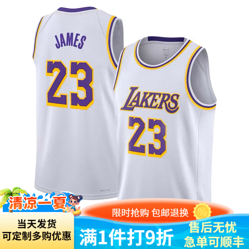jrjl湖人队勒布朗詹姆斯23号球衣戴维斯浓眉3号球衣速干背心篮球服