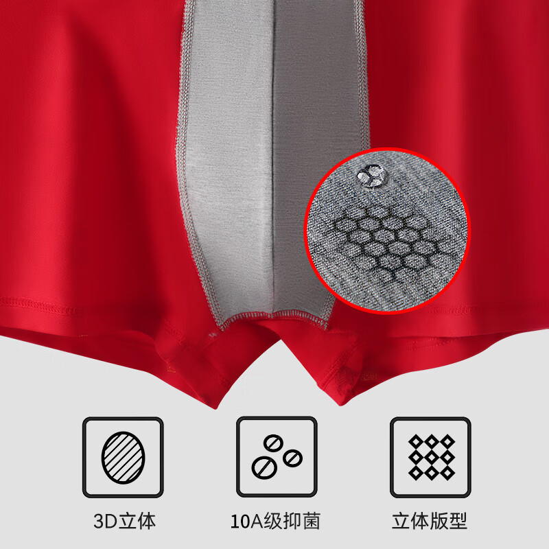 猫人男士内裤本命年新款纯棉中老年红色抑菌新年爸爸底裤短裤 净色/印花/两双大红袜 XL 【推荐110-125斤】