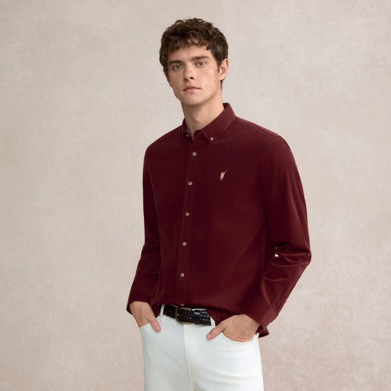 POLOWALK男装2025秋季新品男式长袖衬衫休闲通勤百搭男士开衫上衣 枣红 M