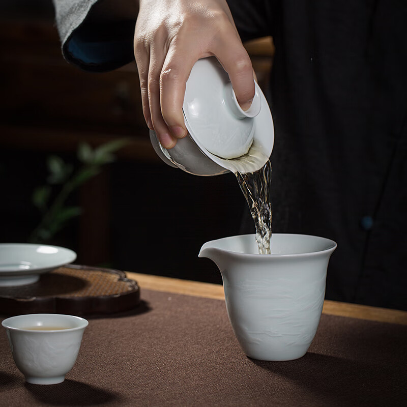 御嘉斋景德镇茶具套装轻奢高档陶瓷团建茶器家用套装伴手礼物定制LOGO 南山悠然头套组（1盖碗1公道4杯）