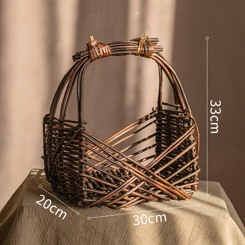 掬涵柳編手提籃手工藤編水果籃蔬菜雞蛋藍(lán)竹編竹籃廚房收納筐裝飾 柳編筐