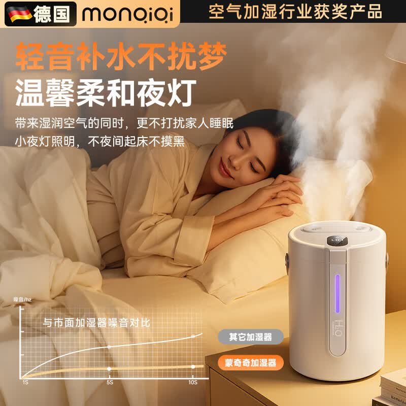蒙奇奇(monqiqi)【母婴抑菌丨舒缓鼻腔】大雾量双喷头加湿器家用卧室小型桌面办公室无线宿舍学生空气净化器一体 【卡其色】双喷大雾量丨UVC杀菌丨雾化不积水