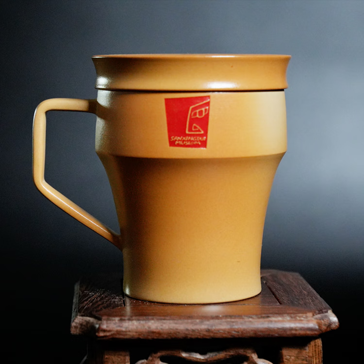 三星堆博物馆文创青鸟马克杯带盖杯子喝水杯子建水紫陶茶杯送长辈父亲节礼物 青鸟马克杯-凤鸟白泥款(建水紫陶)