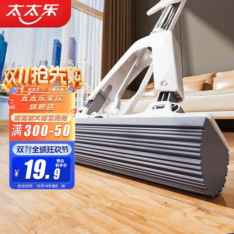 太太乐拖把28cm+1个棉头家用一拖净免手洗新款吸水拖地神器胶棉干湿拖布