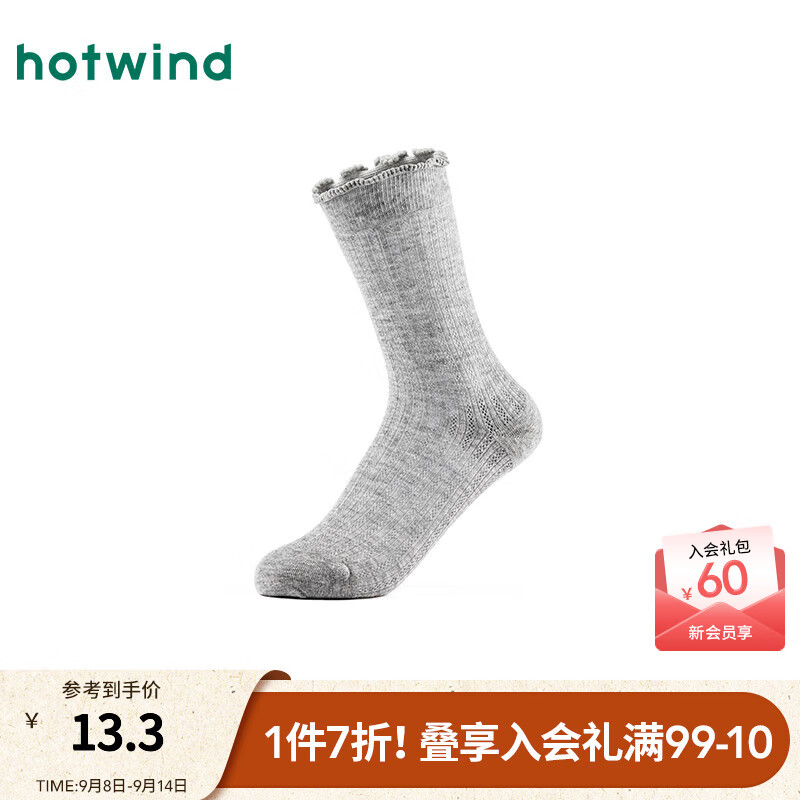 热风【商场同款】女士高帮袜2025年秋季新款镂空提花木耳边透气女袜子 09灰色 均码