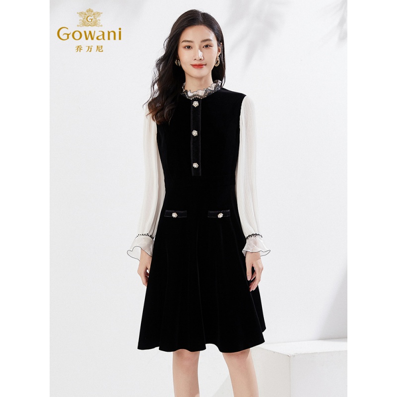 乔万尼乔万尼秋连衣裙长袖法式优雅中长裙精致重工制作ei3e207501 墨