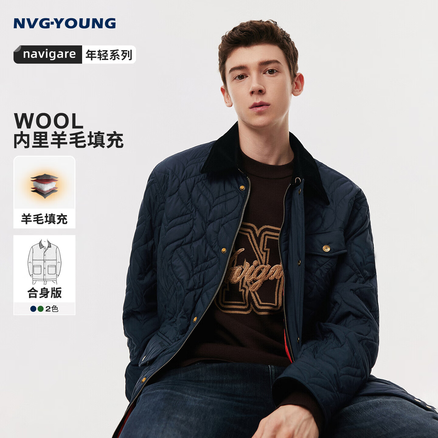 NVG·YOUNG意大利小帆船休闲工装翻领衬衫夹克加厚男士保暖毛领棉服外套