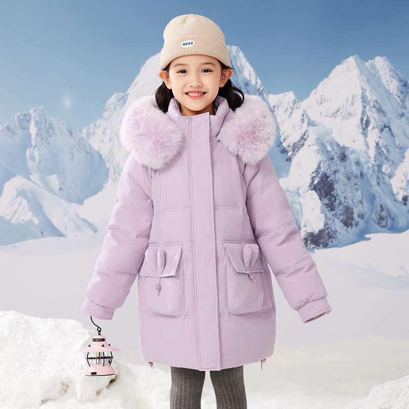 ABC KAIA正品女童羽绒服中长款中大童2025新款女孩洋气加厚儿童外套冬装潮 紫色 160