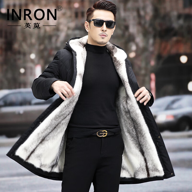 长款连帽派克服男士整貂水貂外套海宁皮草休闲尼克服加厚保暖貂皮大衣