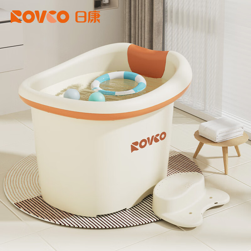 日康（rikang）浴桶 婴儿洗澡盆 婴儿洗澡桶宝宝儿童泡澡桶 新生儿游泳桶 【0-10岁】洗浴泡澡桶赠洗浴玩具- 米色