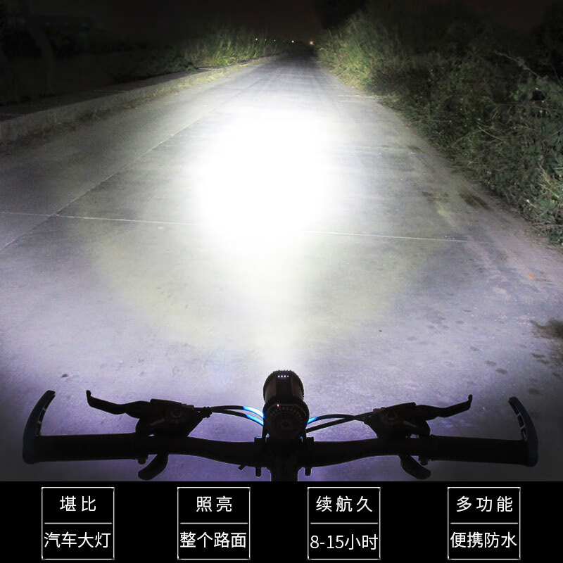 ZBOLI多功能骑行音响自行车音箱便携重低音炮T6强光手电筒C口山地车单车前灯户外夜骑防水登山夜跑装备 玫瑰红T6+骑行支架+歌曲卡