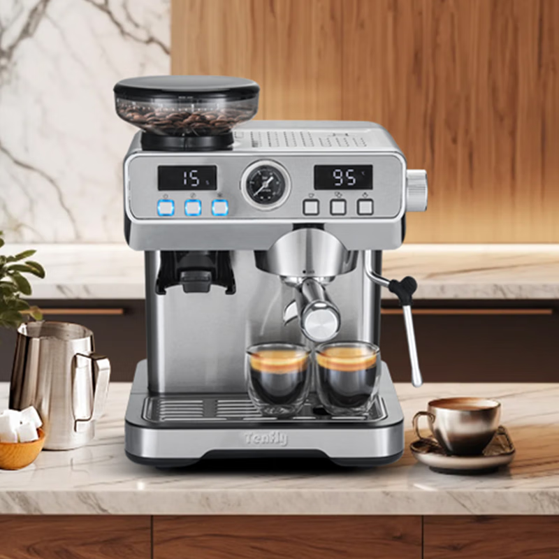 Tenfly半自动咖啡机意式浓缩20bar家用小型办公室蒸汽打奶泡复古性价比优选意大利咖啡机出口转内销 【研磨一体机】冷热双萃取+双屏显示