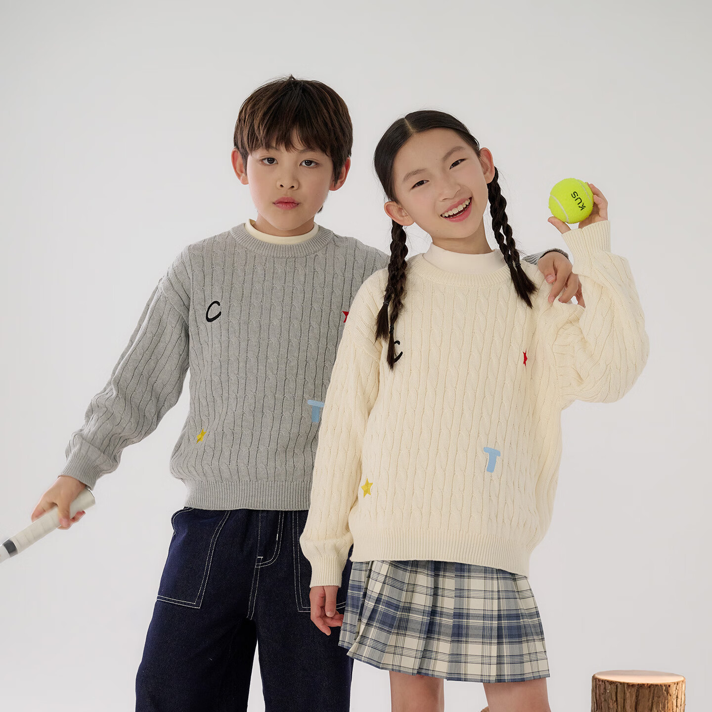 棉花堂（cottontown）【抗静电】棉花堂童装儿童毛衣男童女童新款秋装宝宝毛衫针织衫 米白 90 90/52