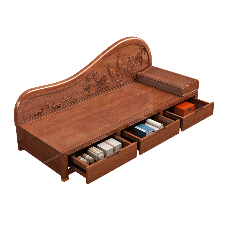 別致木語新中式實(shí)木貴妃榻沙發(fā)椅躺椅座椅胡桃木客廳儲(chǔ)物小沙發(fā)臥室沙發(fā)床 紫金檀木 貴妃椅+方幾 【不帶坐墊抱枕】