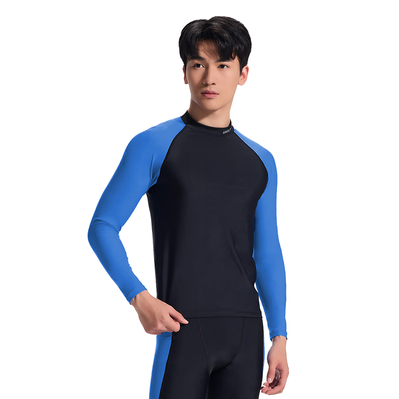 速比濤（Speedo）健身游泳男士泳衣泳褲套裝自由皮撞色自由舒適抗氯速干25新款 防曬兩件套【藍上衣+藍色泳褲】 M