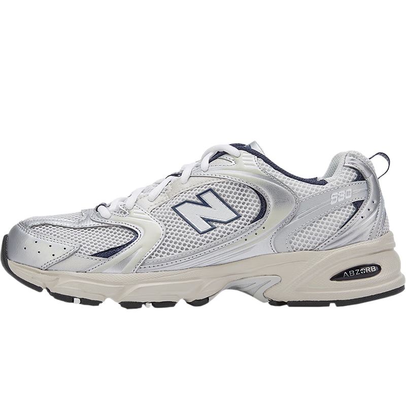 NEW BALANCE NB530官方老爹鞋男鞋女鞋情侣复古夏季透气网面百搭运动休闲鞋 米白/金属银MR530KA 建议拍小半码 38.5 (脚长24cm尺码详询客服)