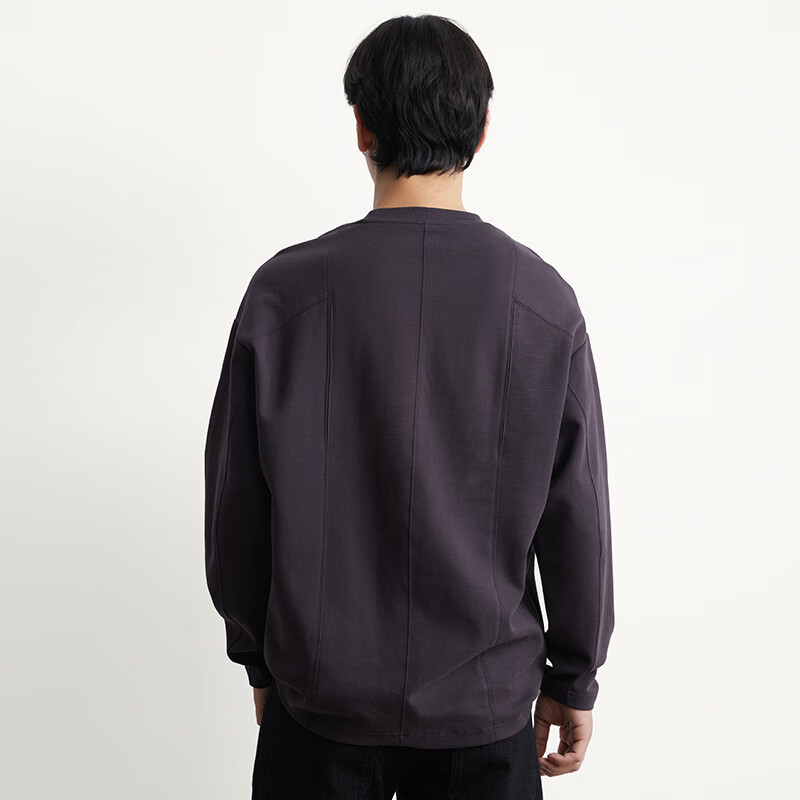 MARKLESS长袖T恤男圆领打底衫纯色分割线上衣服内搭5605 紫色 2XL