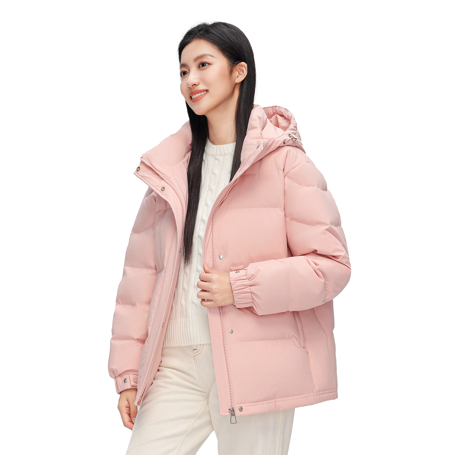 鸭鸭2025冬季连帽女款时尚百搭保暖宽松户外防寒韩版短款潮牌百搭外套