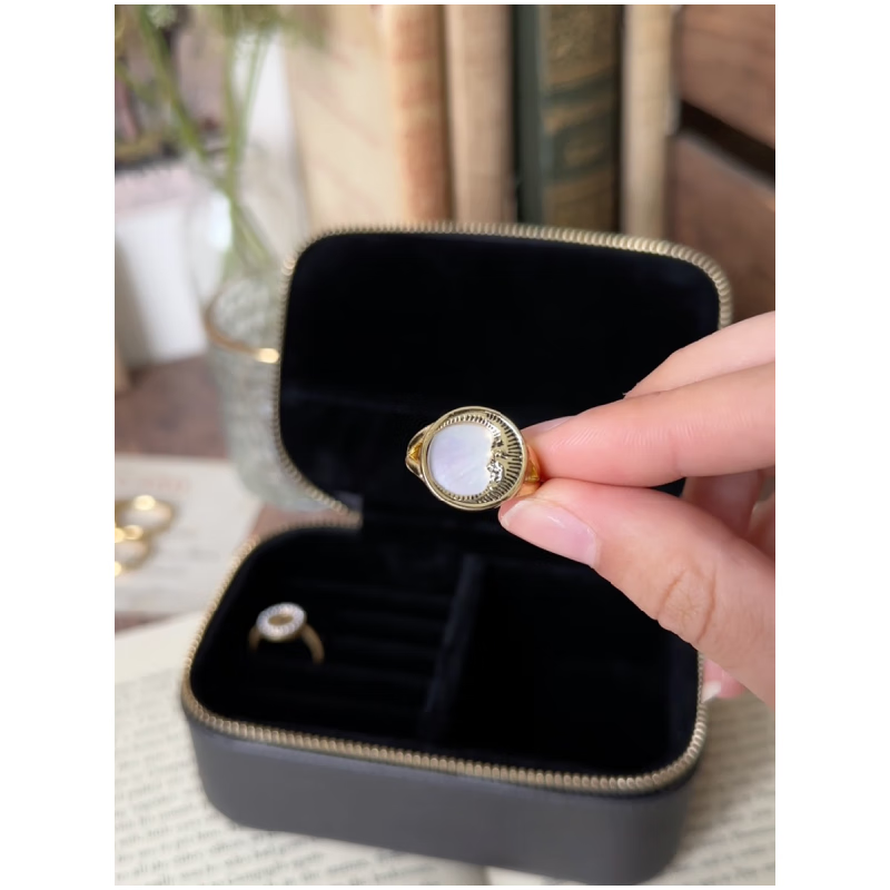 Fable欧美黑色珐琅新月亮戒指镀金小众设计高级感独特轻奢气质女 月亮戒指(M-18mm)