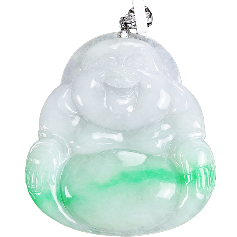 玉緣緬甸A貨翡翠笑佛吊墜俏色巧雕油潤細膩送家人生日禮物揚州玉器廠