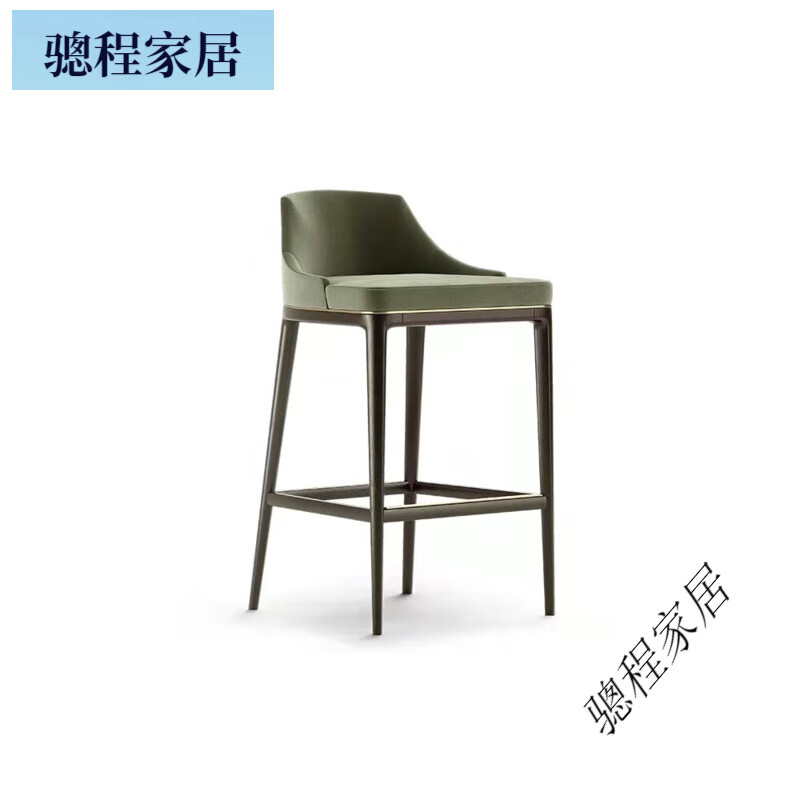 科潤歐式實木吧臺椅簡約前臺家用高腳凳子輕奢吧椅餐廳島臺吧椅吧臺凳 墨綠色+黑色油漆+金色皮