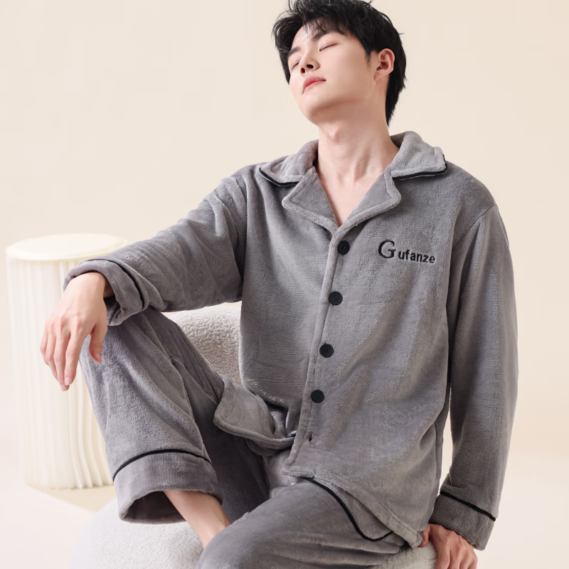 雪中飞珊瑚绒睡衣男秋冬季加绒加厚2025年新款男士法兰绒家居服套装保暖 NSCBF-时空浅灰 XL 【宽松版型建议135-155斤】