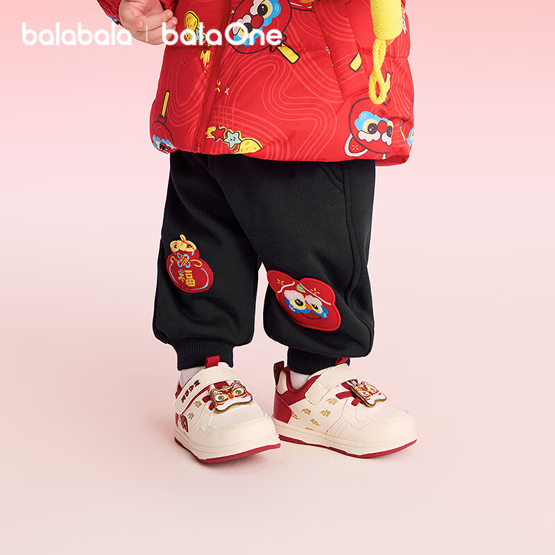 巴拉巴拉童装儿童加绒长裤男童女童红色新年拜年服福气保暖童裤