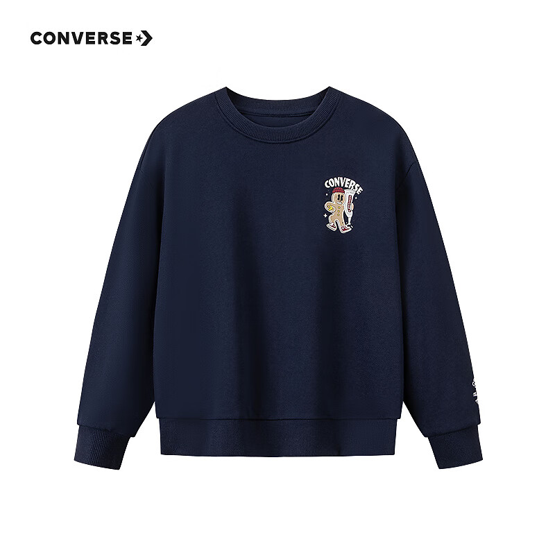 Converse匡威童装男童加绒卫衣2025冬季新款休闲运动百搭宽松英伦风打底衫 藏青蓝CNVN-FW-J346-加绒 150 /72 【建议身高140-152cm】