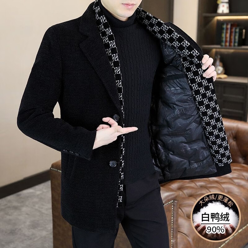 罗鸣老人【羽绒围巾大衣】冬季中长款男士羽绒服大衣 高端设计 防风防寒 黑色-热销款【羽绒内胆】 L 【建议120-135斤】