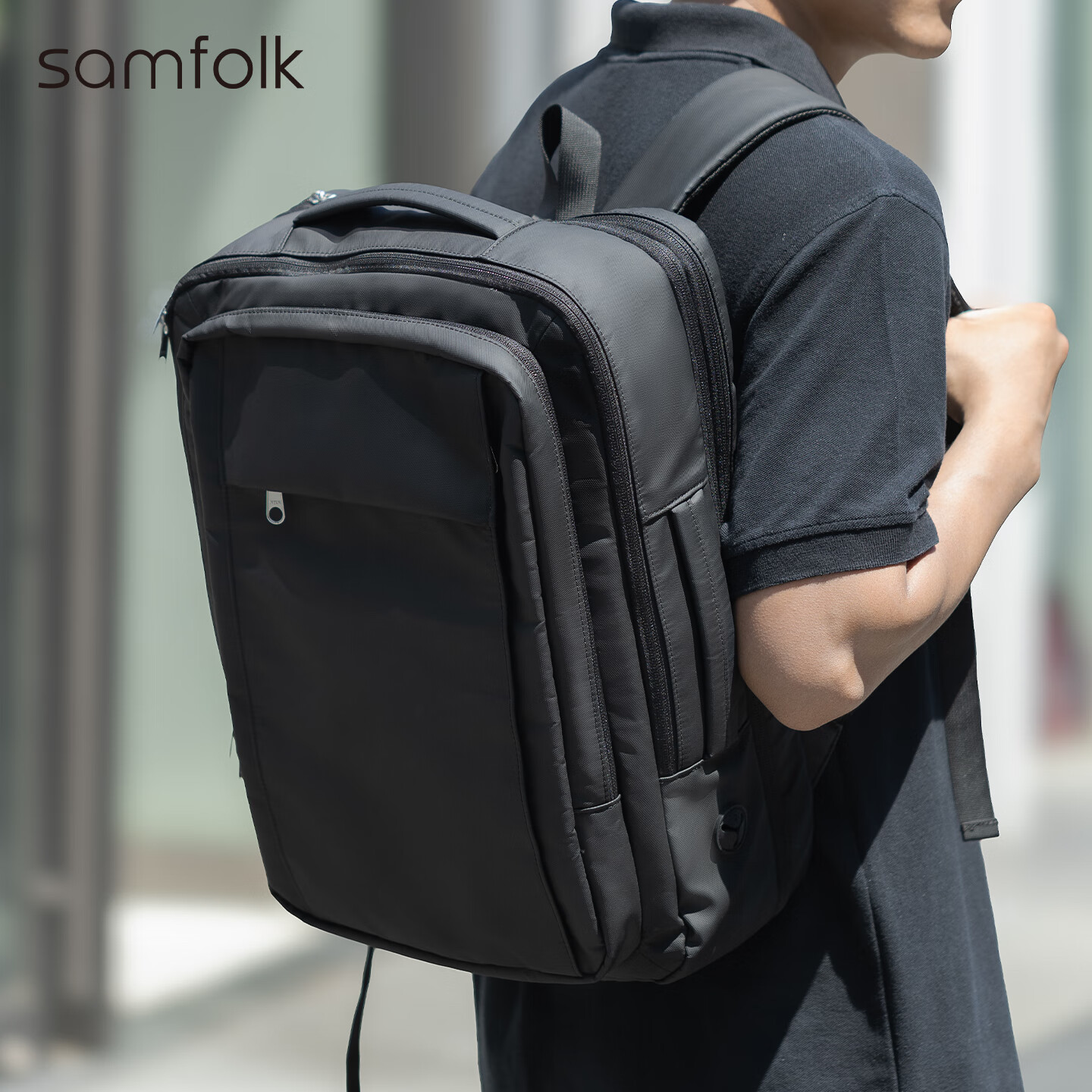 Samfolk可扩容商务背包双肩包轻奢电脑包书包大容量防泼水出差旅行包男士