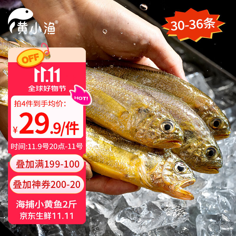 黄小渔宁德鲜捕小黄鱼2斤 15-18条/斤 冷冻黄花鱼海捕烧烤食材 生鲜鱼类